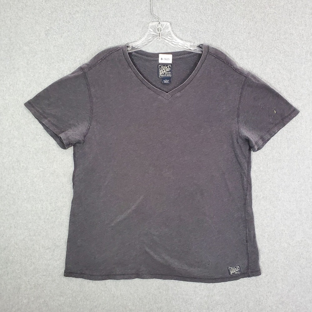 Lucky Brand Men Shirt Large Gray Short Sleeve V Neck Pullover Tee READ